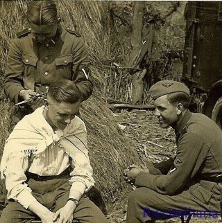 Rare German Elite Waffen Sturmmann Giving Comrade A Haircut By Lkw Truck