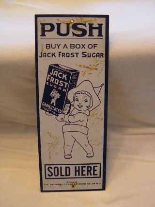 Vintage Buy A Box Of Jack Frost Sugar National Refining Co.  Tin Advertising Sign