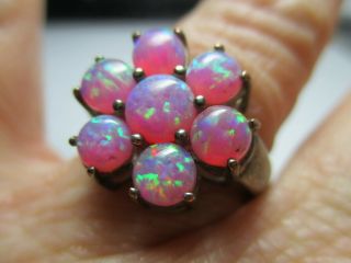 Sterling Silver 925 Estate Vintage Synthetic Pink Opal Flower Ring Size 8