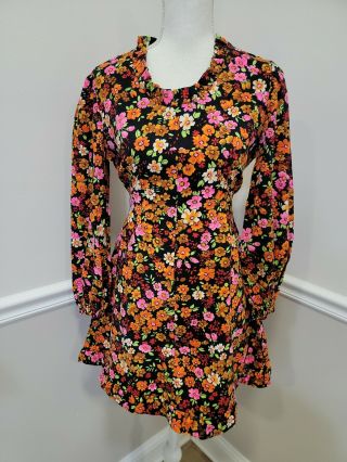 Vtg 60s Dress Psychedelic Dress Day Floral Mod Gogo Dress