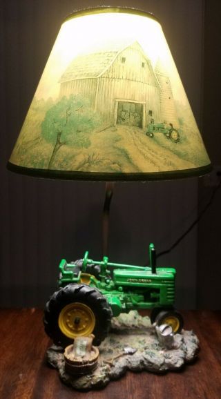 Vintage John Deere Tractor Lamp With Shade 12 Inch Height
