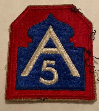 Ww2 Us 5th Army A - 5 Division Shoulder Unit Military Uniform Patch Orig.  Wwii