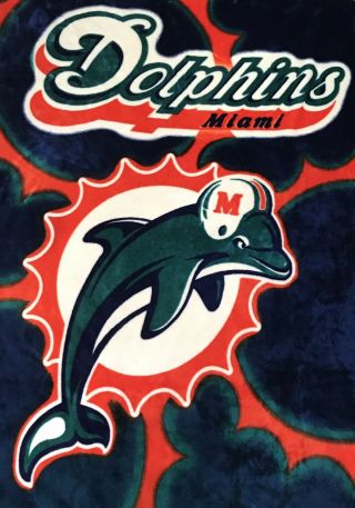 Vintage Miami Dolphins Fleece Blanket 60” X 43 1/2” Biederlack Of America Nfl A,