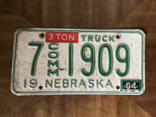 Vintage 1964 Madison County Nebraska 3 Ton Truck License Plate 7 - 1909