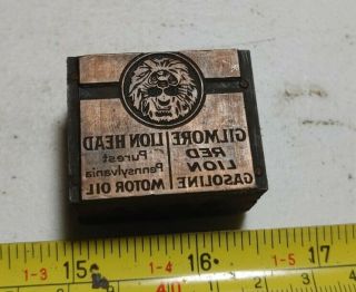 Vintage Letterpress Printing Block Gilmore Red Lion Gasoline Lion Head Motor Oil