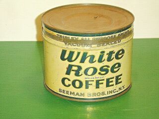 Vintage White Rose Coffee 1 Lb.  Tin Seeman Brothers York,  Ny