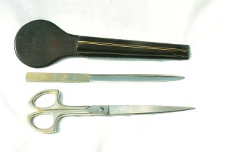 Vintage Crane Brand Scissors And Letter Opener W/ Leather Case Made In Italy