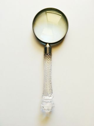 Vintage Rare Athentic Faceted Crystal Handle Magnifying Glass Desk Accessory