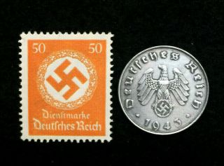 Old Wwii German War Ten Rp Coin & Rarest 50pf Stamp World War 2 Artifacts