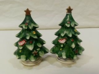 Vintage Lefton Porcelain Christmas Tree Salt And Pepper Shakers