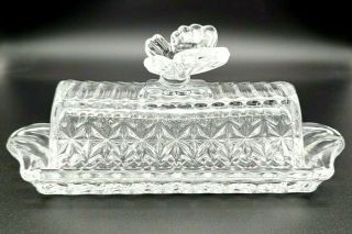 Vintage Circleware Crystal Clear Diamond & Star Cut Glass Butterfly Butter Dish