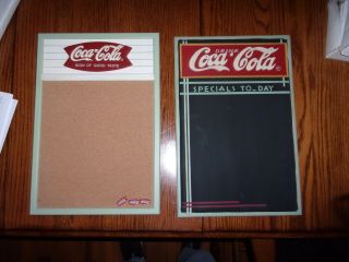 Coca Cola Fishtail Cork Memo Menu Board W/ 3 Fishtail Pins & Chalk Board