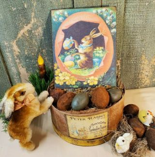 Old Primitive Antique Vintage Folk Art Style Easter Spring Bunny Rabbit Egg Sign