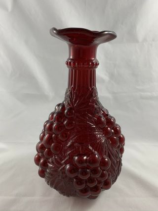 Imperial Glass Co Vintage Grape Vase In Deep Ruby Red Flared Fluted Rim