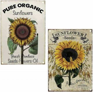 Pure Organic Sunflower Seeds Metal Tin Signs Vintage Retro Wall Decor Art Farm