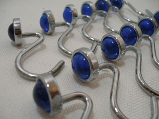 Vintage Round Shower Curtain Hooks Blue Gem Glass Inside Metal Rings