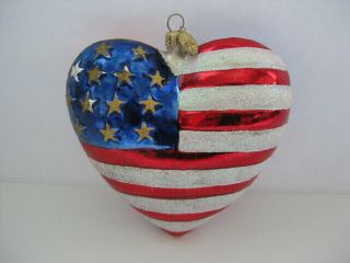 Christopher Radko Brave Heart Patriotic American Flag Glass Ornament 4th July