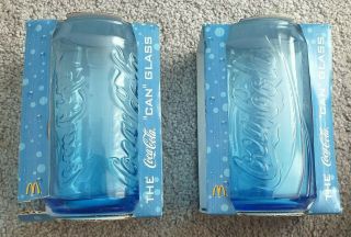 ⭐️ 2 X Vintage Coca Cola Coke Can Glasses Mcdonald’s 2006 Blue Boxed ⭐️