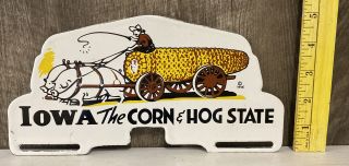 Iowa The Corn & Hog State Porcelain Metal Sign Farmer Plate Topper Gas Oil