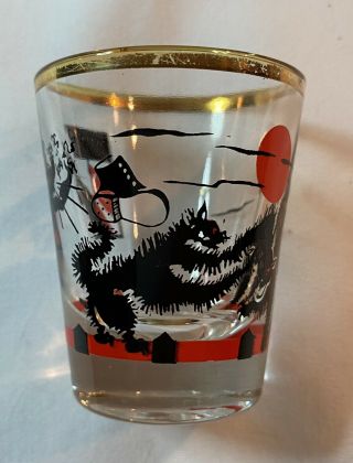 Vintage Mid Century Modern Good Luck Black Cat Shot Glass 60s Halloween