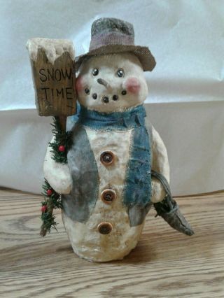 Midwest Cannon Falls Snowman Figurine Snow Time 10.  25 " Primitive Folk Art
