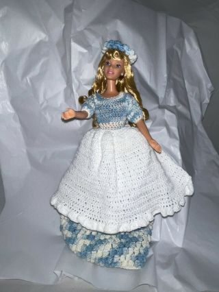 Vintage Handmade Barbie Doll Victorian Crochet Dress Hat Late 19th Century