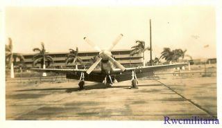 Org.  Photo: Front View P - 51 Fighter Plane Parked On Airfield; Pacific