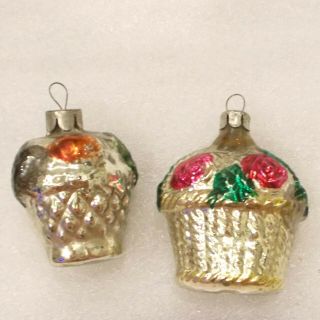 2 Old Vintage Russian Glass Christmas Xmas Tree Ussr Ornament Decoration Baskets