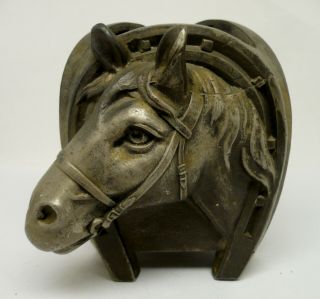Desk/table Accessory,  Cast Metal Horse Head With Horse Shoes Pencil Holder