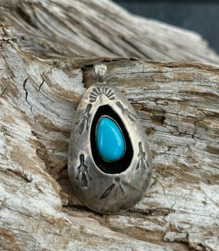 Vintage Sterling Silver Native American Indian Sleeping Beauty Turquoise Pendant