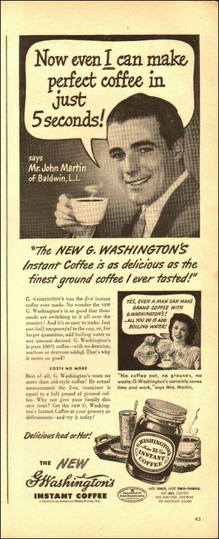 1943 Vintage Ad For G.  Washington Instant Coffee Retro Coffee Cup 01/26/21