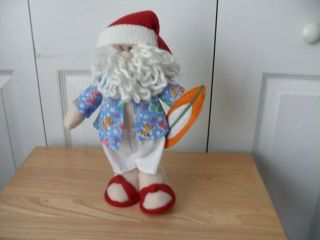Surfin " Santa - Plush - Approx.  12 " With A Surf Board Made Of Felt -