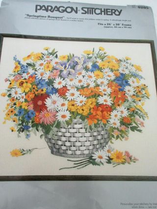 Vintage 1978 Paragon Springtime Bouquet Crewel Stitchery Kit No Needle 26 X 30 "