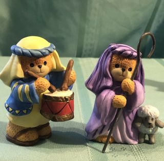 Teddy Bear Nativity 2 Shepherds Vintage Enesco 1986 Lucy & Me Christmas