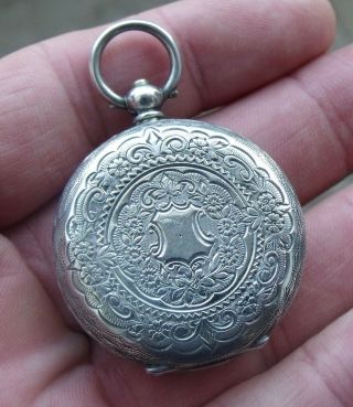 Pretty Antique Silver 0.  935 Swiss Hand Engraved Ladies Pocket Fob Watch