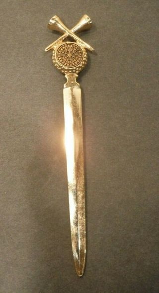 Vintage Gold Color Letter Opener With Golf Ball & Tees Rotary International