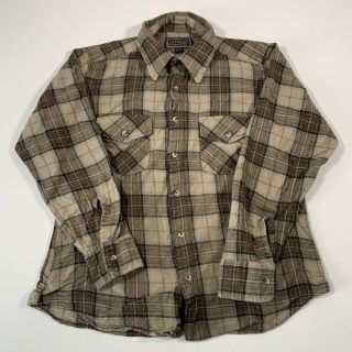 Vintage Brown Check Long Sleeve Wool & Cotton Flannel Shirt - Womens Medium