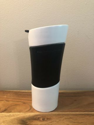 Starbucks 14oz Black White Ceramic Coffee Travel Mug With Lid 2009 Minimalist