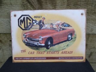 Vintage Mg Midget Advertising Sign Classic Car Wall Plaque Bmc Mancave Showroom