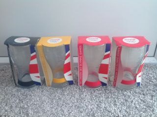 London Olympics 2012 Mcdonalds Coca Cola Glasses X4 With Wristbands Boxed Glass