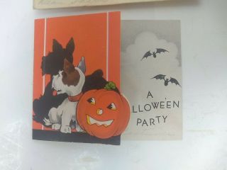 Vintage 1940 Halloween Dog Jack O Latern Black Cat Bats Invitation Party Card