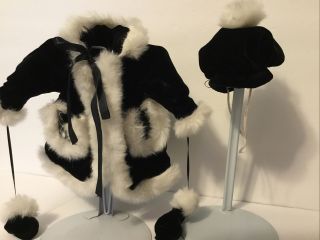 Black Velvet & White Faux Fur Doll Coat & Hat For15” - 20” French/german Doll (r17)