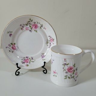 Vintage Crown Staffordshire England Fine Bone China Tea Cup & Saucer Wildflowers