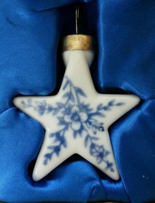 2001 Blue And White Star And Heart Porcelain Christmas Ornaments @2.  75 "