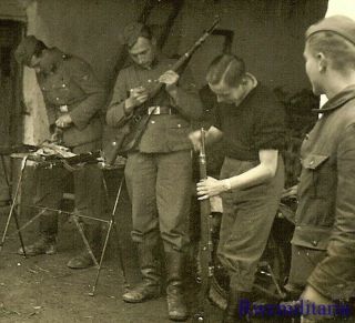 Rare Group Of German Elite Waffen Soldiers Cleaning Mauser 98k Rifles
