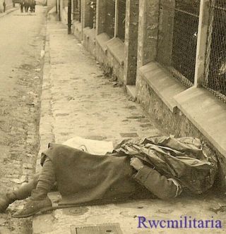 Sad German View Of Kia French Medic Soldier Laying On Street; 1940