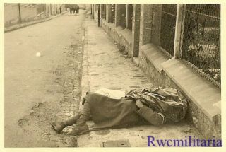 SAD German View of KIA French Medic Soldier Laying on Street; 1940 2