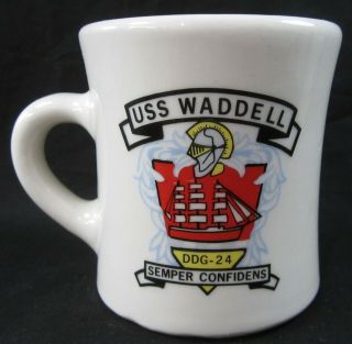 Vintage Us Navy Uss Waddell Ddg - 24 Guided Missile Destroyer Mil Art Coffee Mug