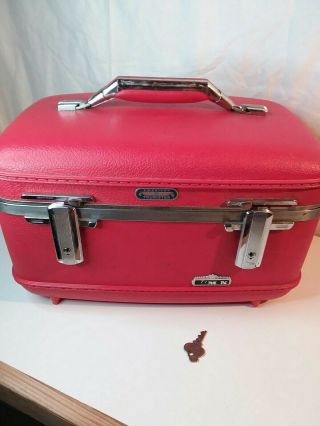 Vintage Red American Tourister Tiara Train Makeup Case With Key