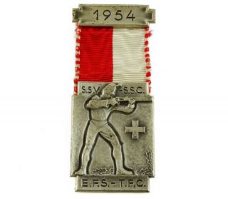 1954 Vintage Shooting Medal Ribbon Award Ssv Ssc Efs Tfc Switzerland Huguenin